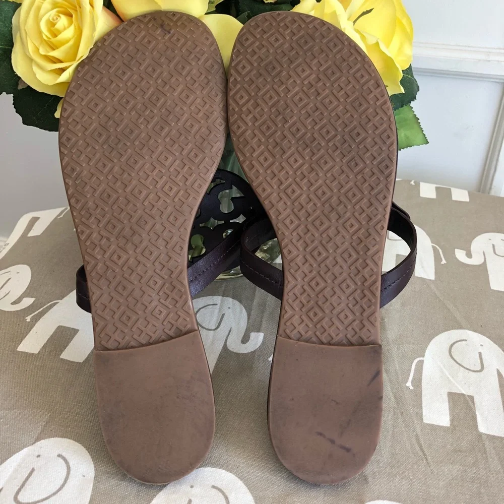 Tory Burch Women’s Dark Brown Miller Sandals with Gold Logo